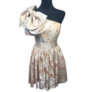 NWT Mac Duggal Women's 2 Peach Floral Brocade Formal Mini Dress One Shoulder